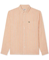 Lacoste Men's Long Sleeve Striped Button-Down Linen Shirt