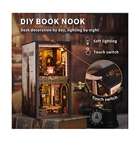 Cutebee Diy Book Nook Kit with Led Light Dust Cover Bookshelf Diy Miniature Kit Booknook Bookend Stand Bookcase Decor Alley (Rose Detective Agency