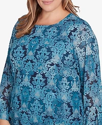 Ruby Rd. Plus Size Damask Mesh Top