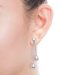 Belle de Mer Cultured Freshwater Pearl (7-8mm) Chain Drop Earrings in Sterling Silver