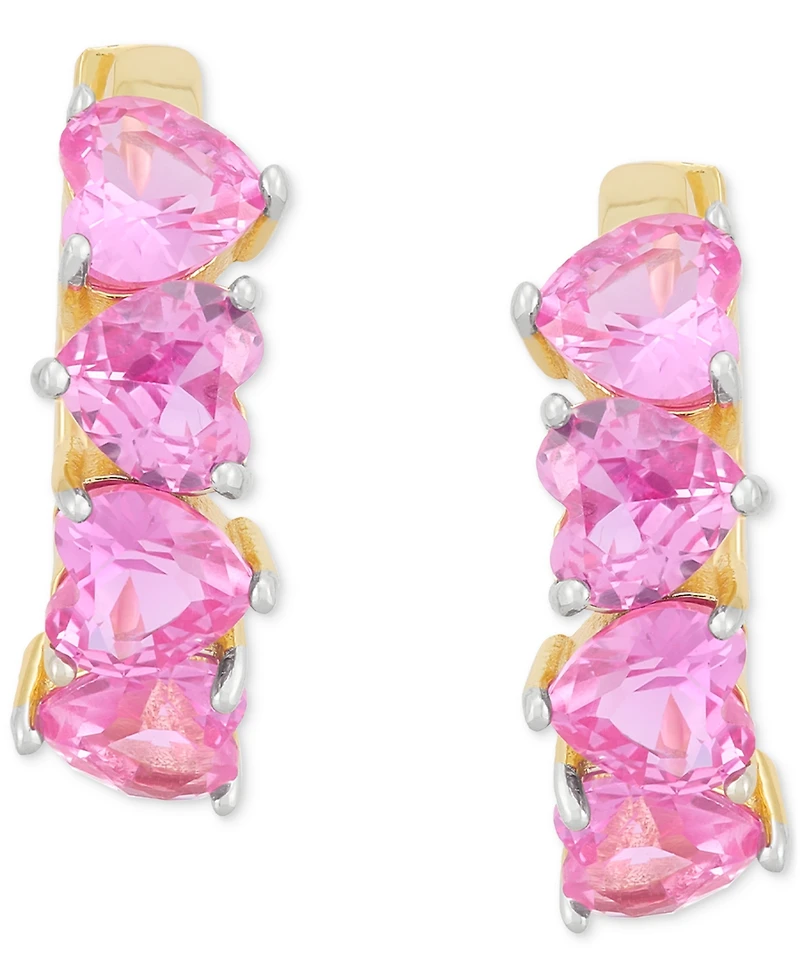 3-Pc. Set Lab Created Pink Sapphire (6 ct. t.w.) & Lab Created White Sapphire (1/2 ct. t.w.) Heart Stud & Small Hoop Earrings 14k Gold-Plated Sterling