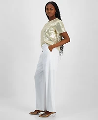 Bar Iii Women's Belted High-Rise Wide-Leg Pants