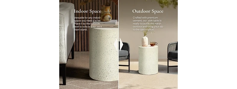 LuxenHome Outdoor Side Table, 18'' Cement Outdoor End Tables for Patio, Garden Accent Table, Modern Small Round Side Table