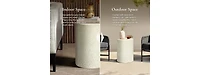 LuxenHome Outdoor Side Table, 18'' Cement Outdoor End Tables for Patio, Garden Accent Table, Modern Small Round Side Table