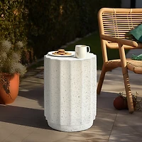 LuxenHome Off White with Gray Cement Fluted Round Indoor Outdoor Side and End Table