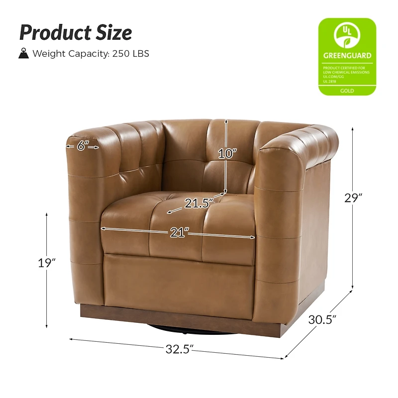 Gabriel Mid-Certury Modern Genuine Leather Swivel Club Chair with