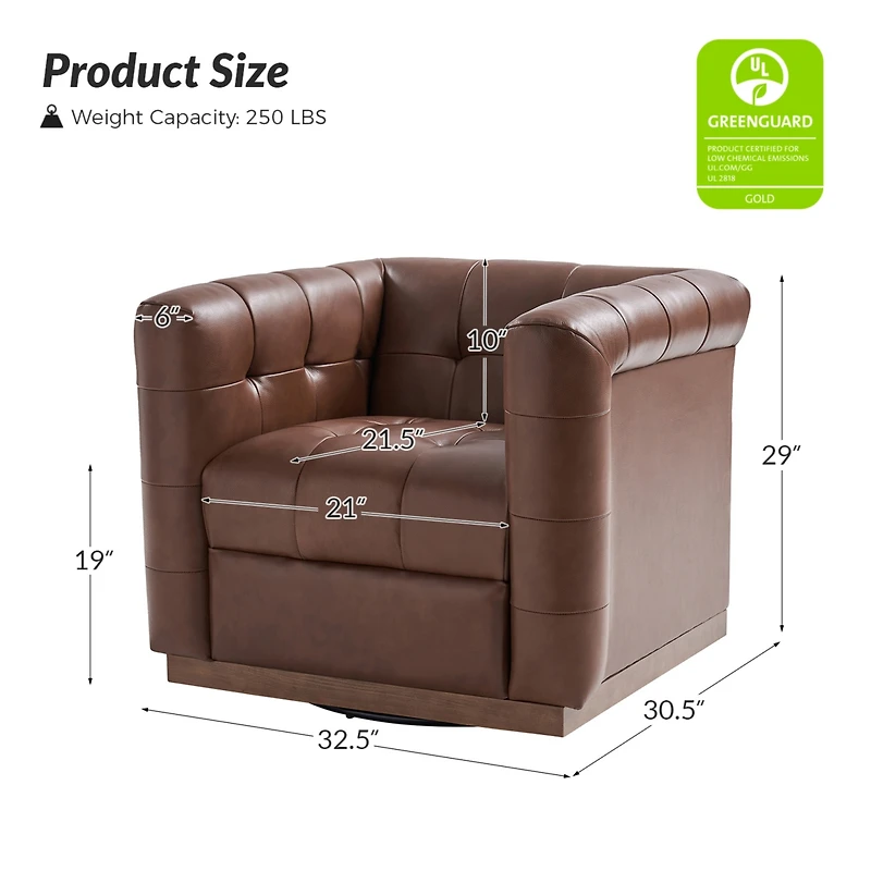 Gabriel Mid-Certury Modern Genuine Leather Swivel Club Chair with