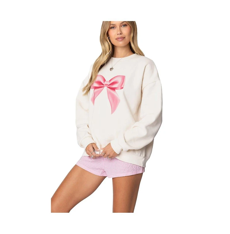 Edikted Womens Bow Brat Printed Sweatshirt