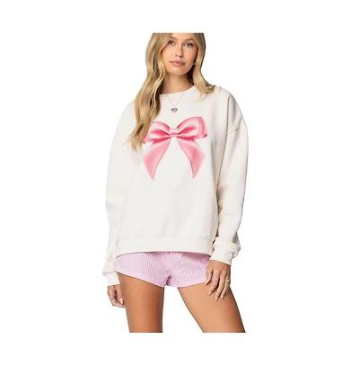 Edikted Womens Bow Brat Printed Sweatshirt