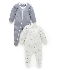 Purebaby Baby Boys 2 Pack Zip Coverall