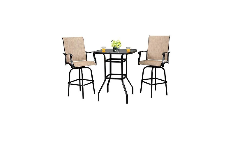 Slickblue Wrought Iron Glass High Bar Table – Elegant Patio Bar Table for Outdoor Entertaining, Combining Style and Durability
