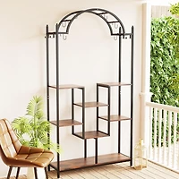 Unho 5-Tier Tall Plant Stand Arched Metal Flower Display Holder Hanging Hooks
