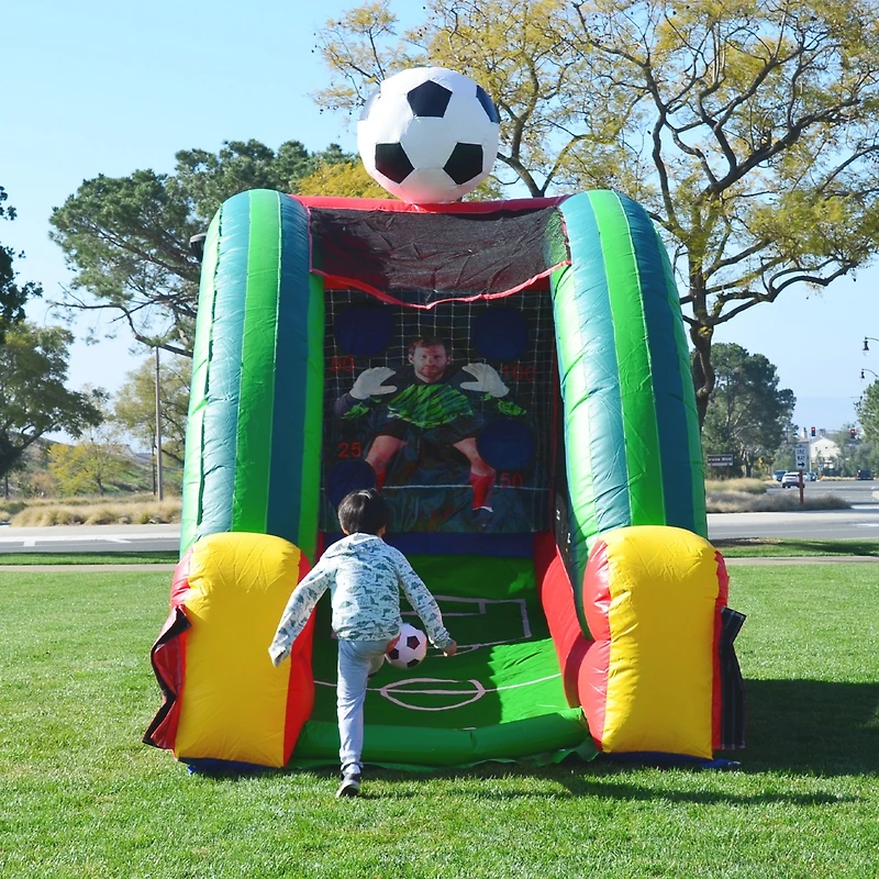 JumpOrange Inflatable Soccer Game (with Blower and Foam Soccer Ball), Kids and Adults, Commercial Grade, Rental Game, Kicking Target Holes, Outdoor In