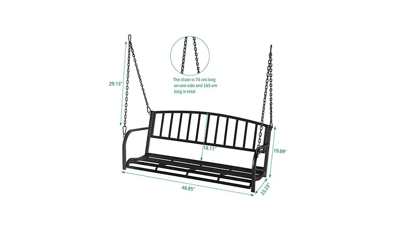 Slickblue 1184647cm Iron Art With Iron Chain Vertical Bar Backrest 200kg Iron Swing BlackA A¼E Swing frames not includedA A¼a€°