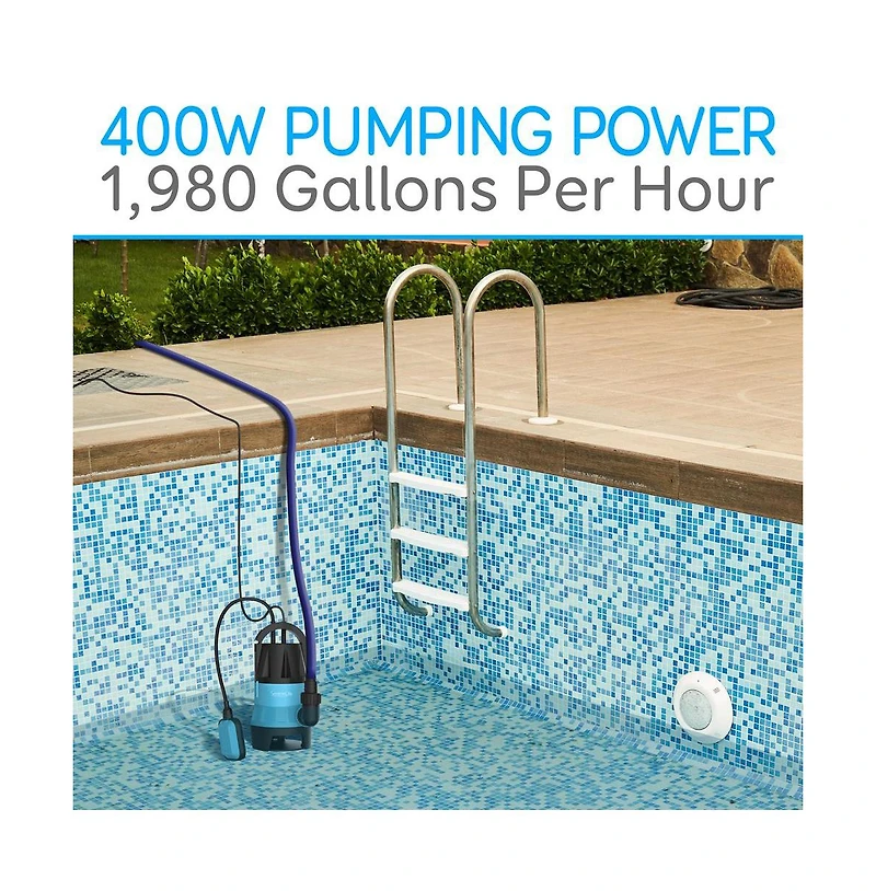 SereneLife Electric Submersible Water Pump, 400W, 1980 Gph