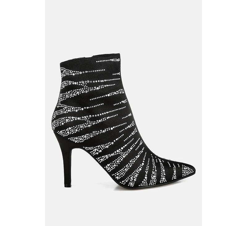 Toget Satin Rhinestone Ankle Party Boots Women
