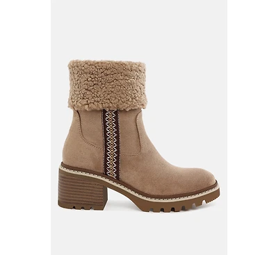 Woolly Faux Fur & Embroidery Detail Boots Women