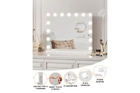 Garmin Vanity Mirror with Lights, 32"x 24" Premier Vanity Mirror with 17 Led Bulbs, Lighted Makeup Mirror with Magnification, 3 Colors Modes Mirror fo