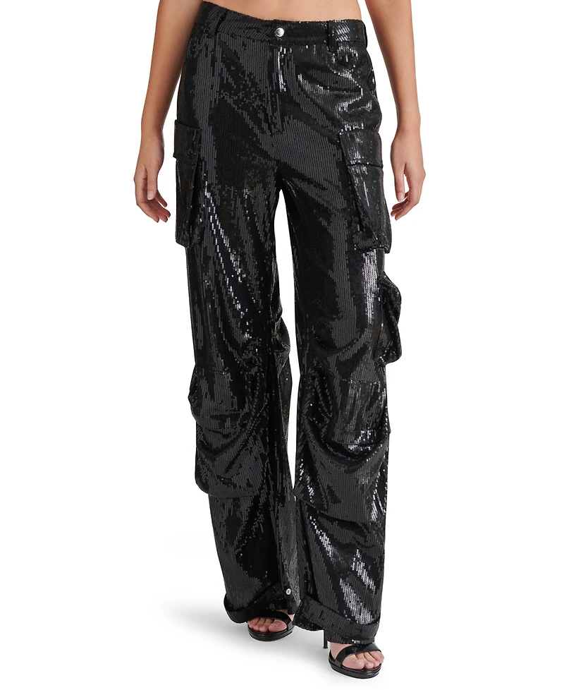 Steve Madden Women's Duo Sequin Relaxed Cargo Pants