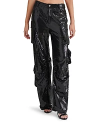 Steve Madden Women's Duo Sequin Relaxed Cargo Pants