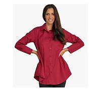 Stella Carakasi Women's Cotton Poplin Button-Front A-Line Shirt Top Prime Time Tunic