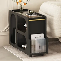 Streamdale Furniture Lockable Mobile End Table with Fluted Tempered Glass