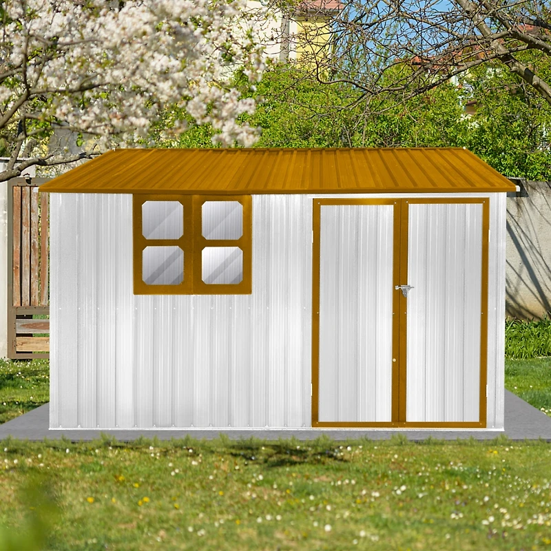 Streamdale White+Yellow 10ftx8ft Metal Garden Shed with Window