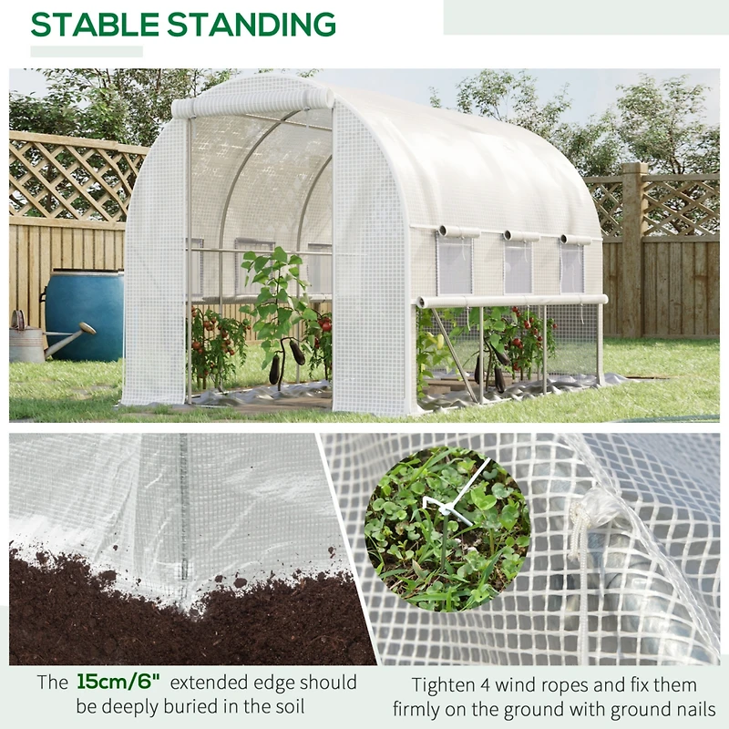 10' x 7' x 7' Walk-in Tunnel Greenhouse, Outdoor Green House with Anti-Tear Pe Cover, Zipper Doors and Mesh Windows, White