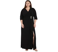 R & M Richards Plus Size Fukuro Faux-Wrap Jacket Dress