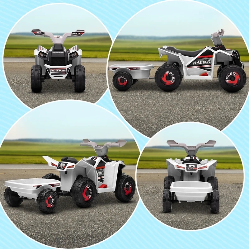 Simplie Fun Kids Atv Quad Car with Back Trailer, 6V Electric Ride On Car with Forward Backward Function, Wear-Resistant Wheels for Toddlers Ages 18-36