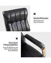 Hulala Home Uwe Modern Leather Ergonomic Executive Office Chair with Sgs International Certified Stainless Steel Gas Spring