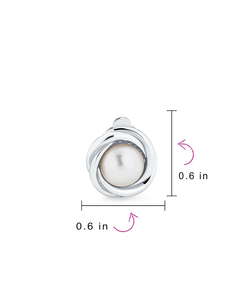 Bling Jewelry Twist Braided Rope Clip-On Earrings with Simulated Pearl Silver Gold Plated
