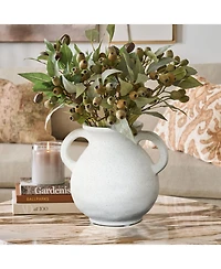LuxenHome White Ceramic Jug Round Vase with Two Handles
