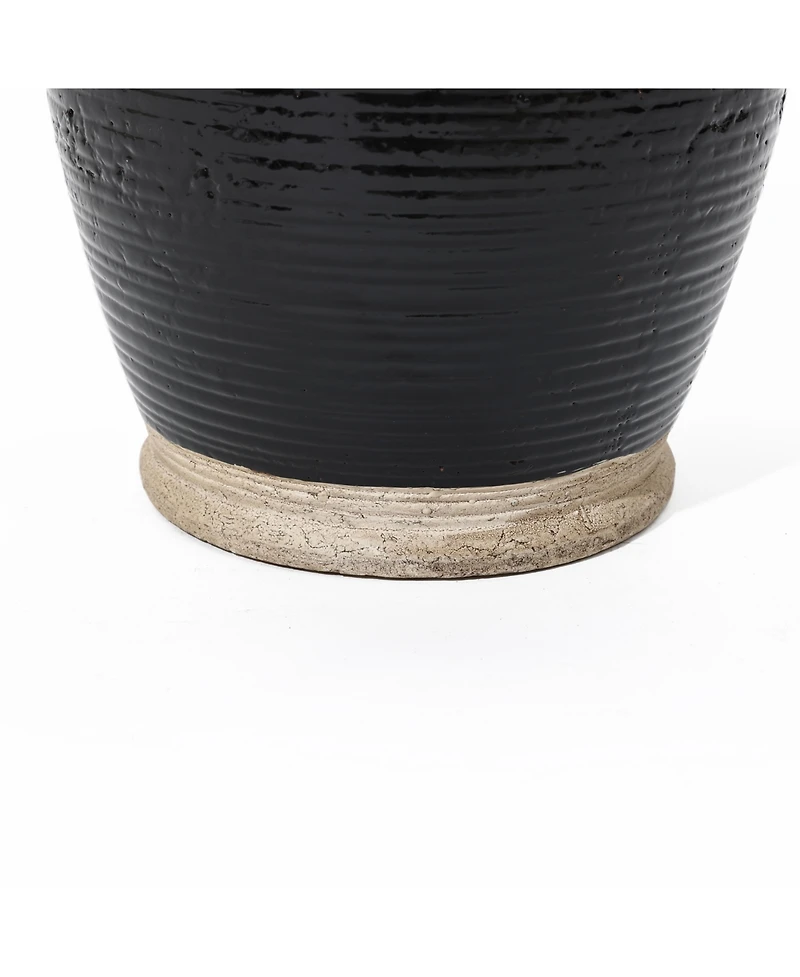 LuxenHome Black Jug Round Terracotta Vase with Two Handles