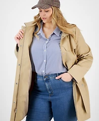 London Fog Plus Size Zip-Front Hooded Belted Trench Coat