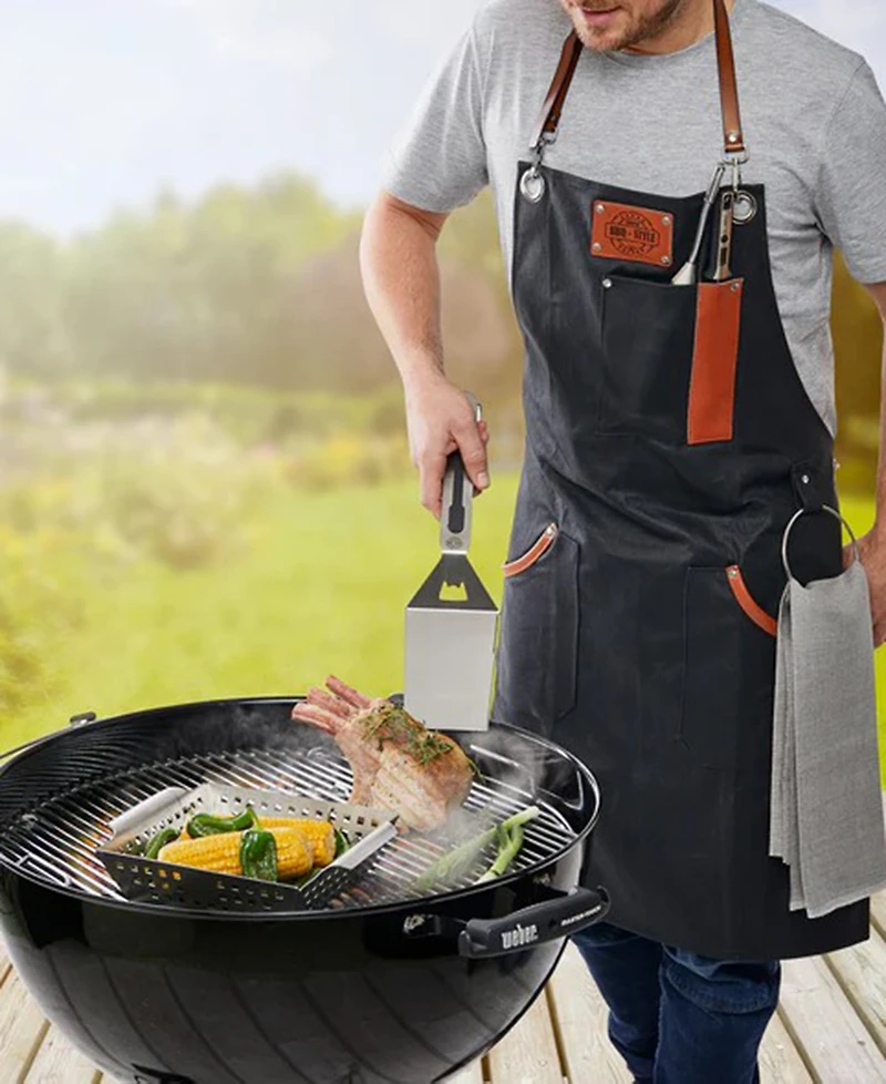 Gefu Waxed Cotton and Leather Accent Apron
