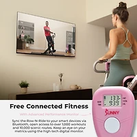 Sunny Health & Fitness Pink Row-n-Ride Plus, Squat Assist Rower, 330LBs Capacity and Free Access to SunnyFit App
