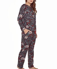 iCollection Women's Ultra Soft Floral Print Top and Pant Pajama Set