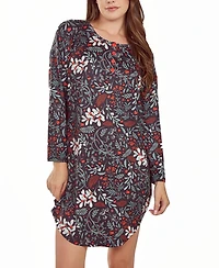 iCollection Women's Long Sleeve Ultra Soft Floral Print Sleepshirt Nightgown