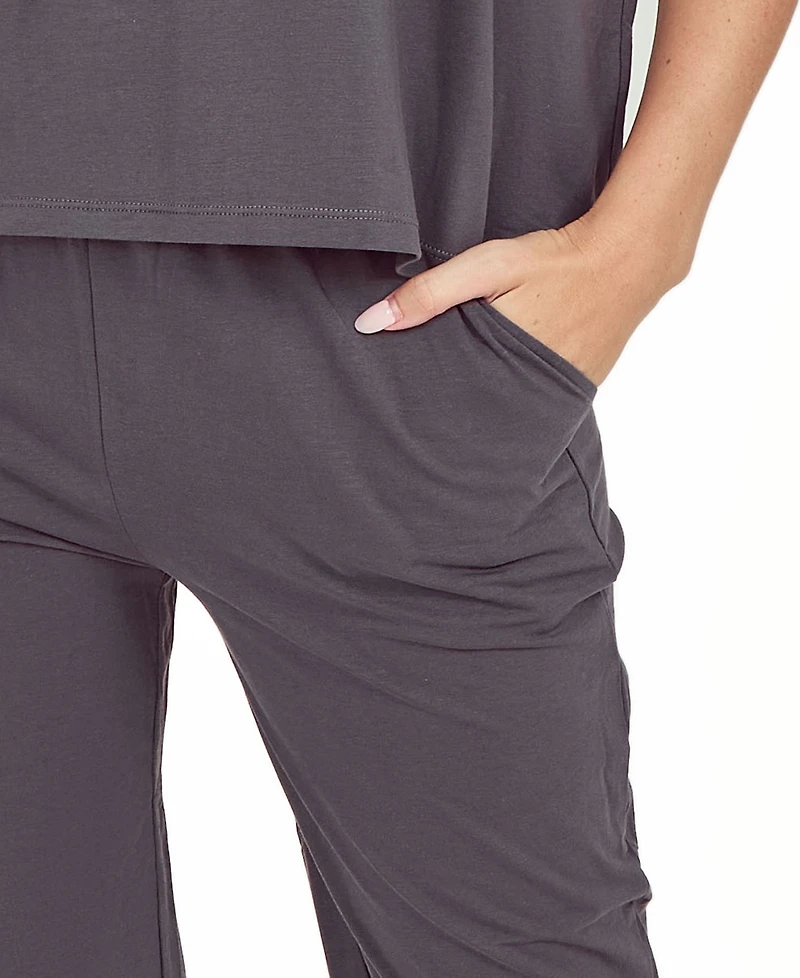 iCollection Plus Soft Knit Top and Crop Pant Pajama Set