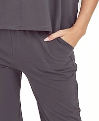 iCollection Plus Soft Knit Top and Crop Pant Pajama Set