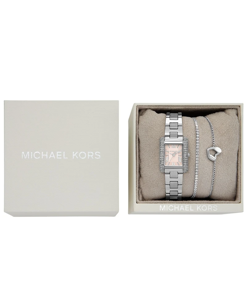 Michael Kors Women's Emery Three-Hand Silver-Tone Stainless Steel Watch 22mm and Bracelet Gift Set