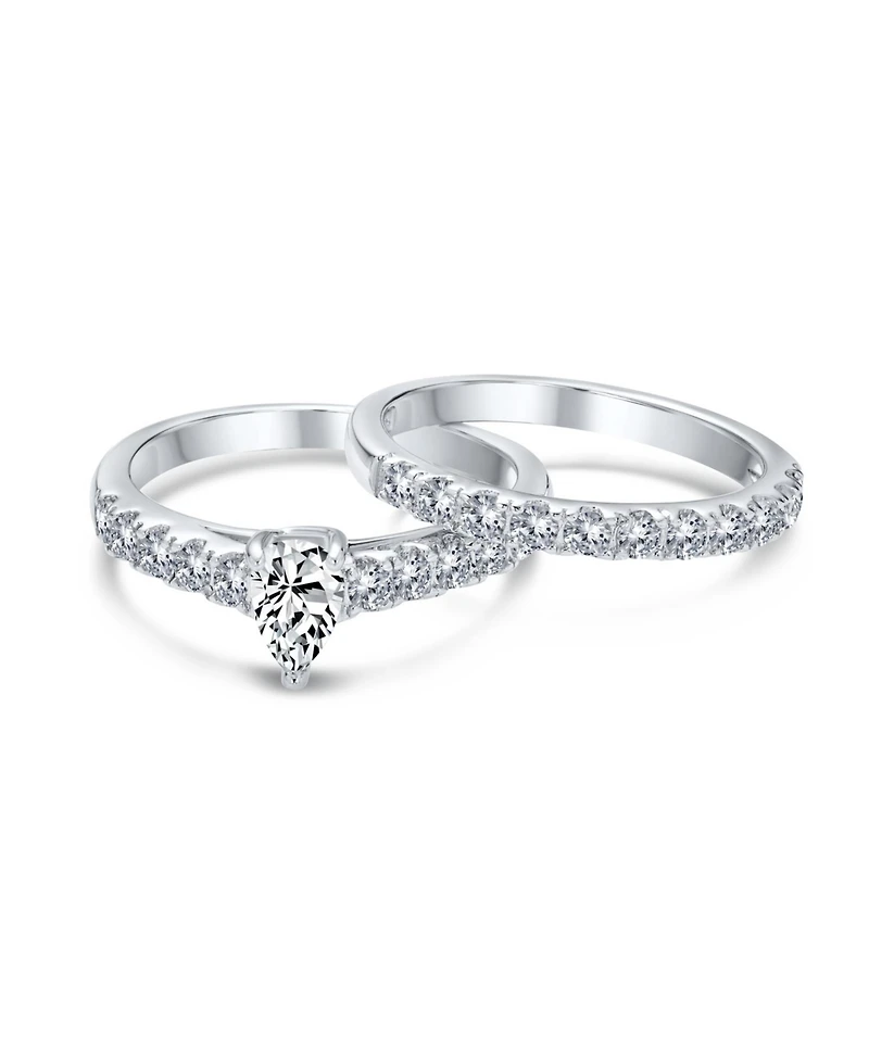 Bling Jewelry 1CT Pear Cubic Zirconia Cocktail Statement Ring with Pave Band Sterling Silver