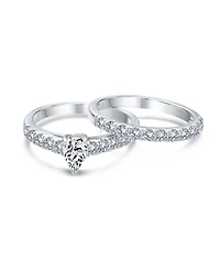 Bling Jewelry 1CT Pear Cubic Zirconia Cocktail Statement Ring with Pave Band Sterling Silver
