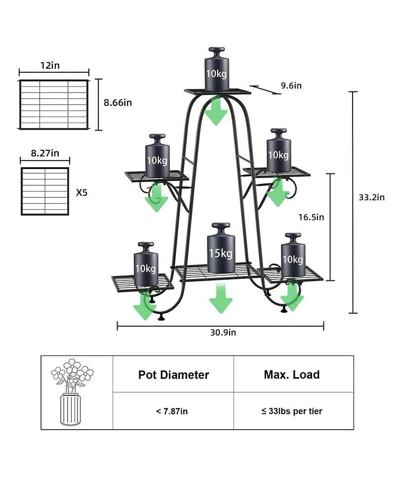 Unho Multilayer 6 Tier Plant Stand Metal Flower Rack Stand Display Holder Garden