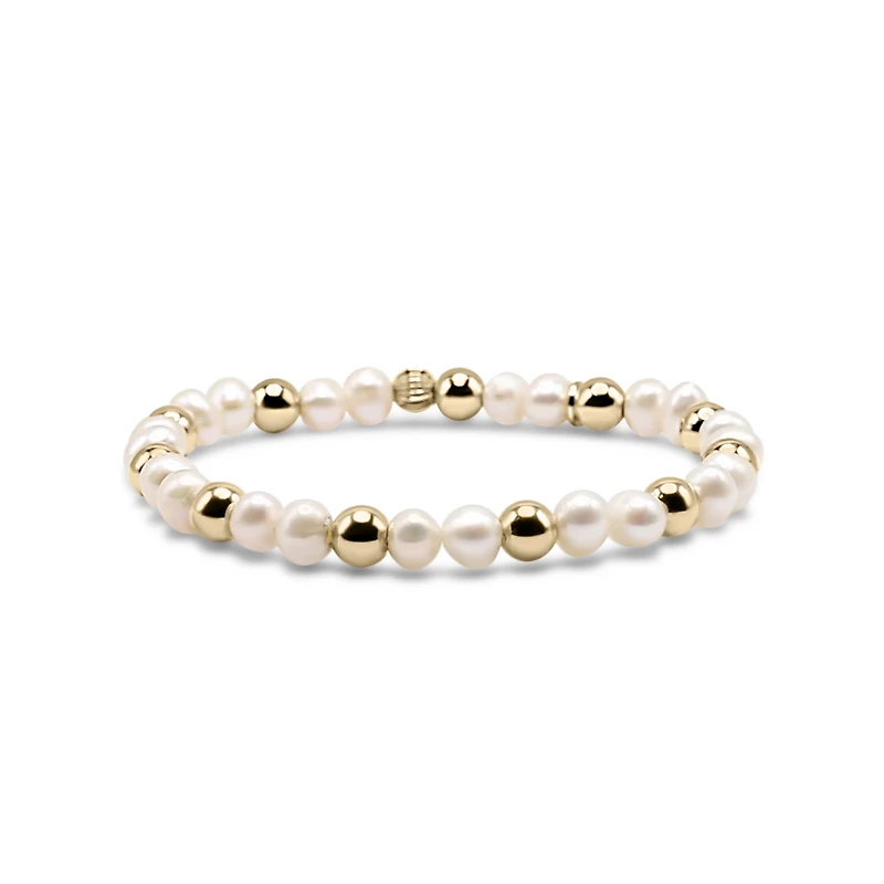 Freshwater Pearl and Non-Tarnishing 6mm Gold-Filled Ball Stretch Bracelet