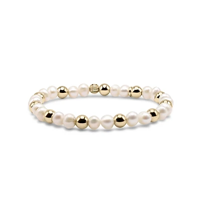 Freshwater Pearl and Non-Tarnishing 6mm Gold-Filled Ball Stretch Bracelet