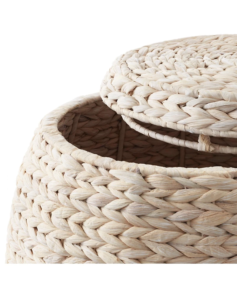 Casafield Round Storage Basket with Lid, Whitewash - Handwoven Water Hyacinth Hamper Organizer for Laundry, Blankets, Plants
