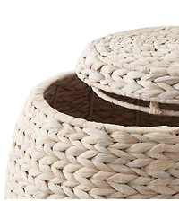 Casafield Round Storage Basket with Lid, Whitewash - Handwoven Water Hyacinth Hamper Organizer for Laundry, Blankets, Plants