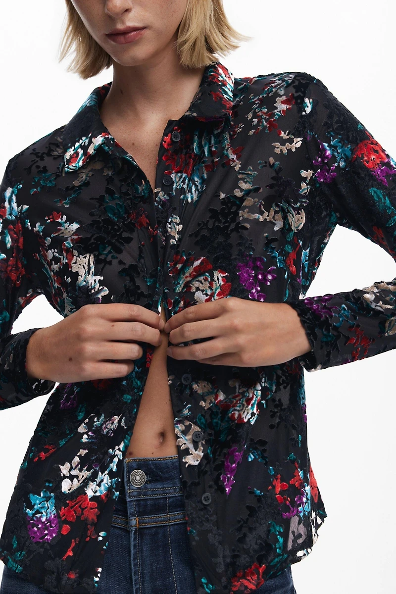 Desigual Women's Buttoned floral tulle T-shirt